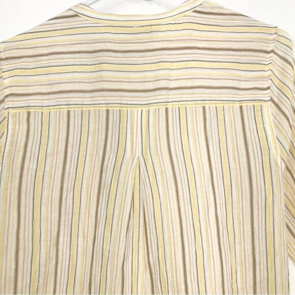 Lucky Brand Cream Brown Pinstripe Cotton Half Button Roll Sleeve Tunic Blouse - Picture 6 of 14